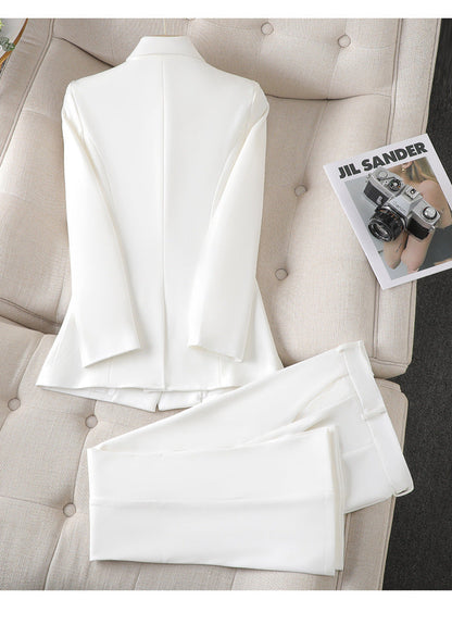 Elegant Tailored Blazer Set for Women with Lapel Collar Long Sleeve Wide Leg Pant Two Piece Style
