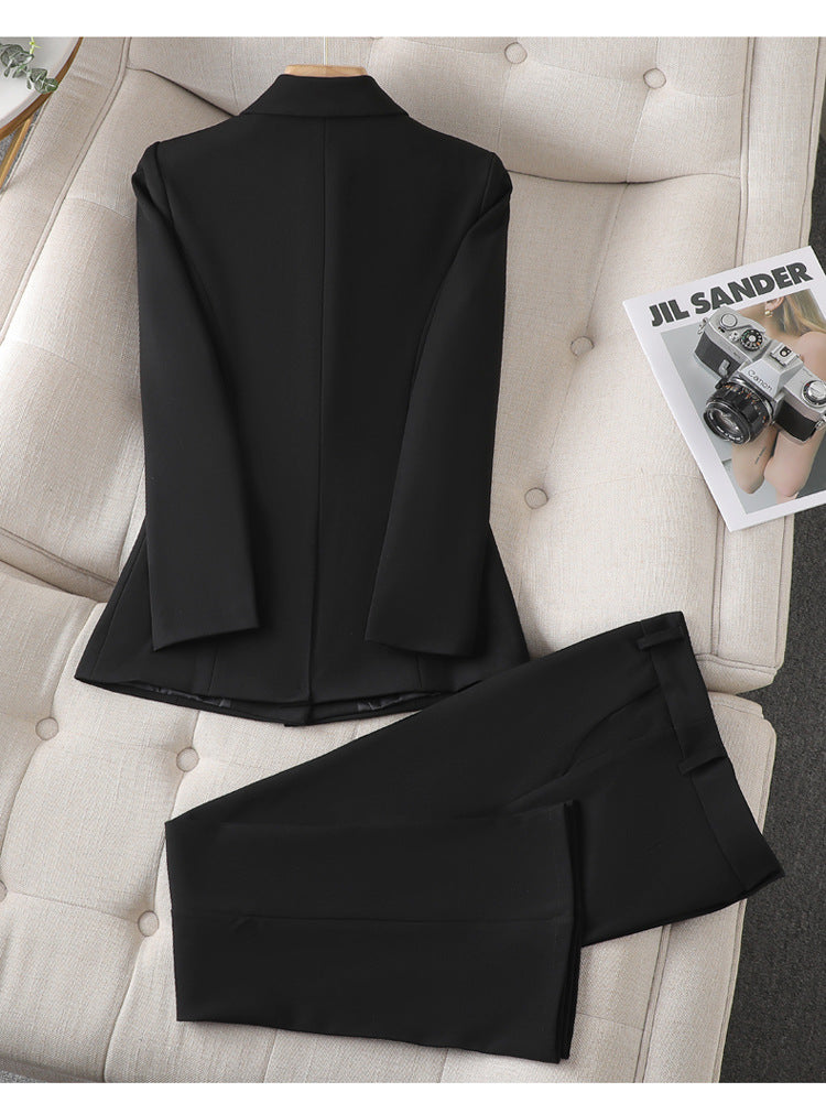 Elegant Tailored Blazer Set for Women with Lapel Collar Long Sleeve Wide Leg Pant Two Piece Style