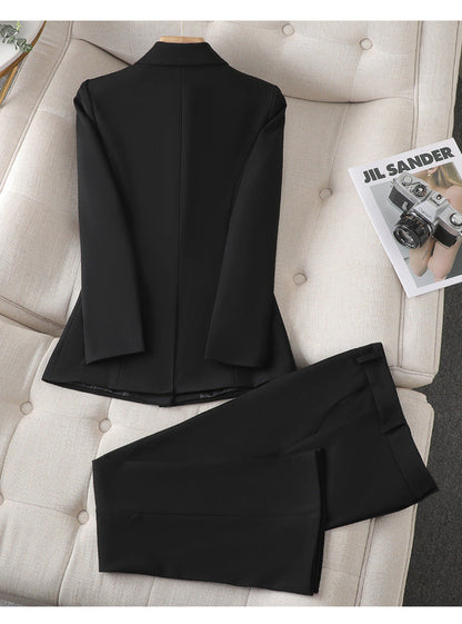 Elegant Tailored Blazer Set for Women with Lapel Collar Long Sleeve Wide Leg Pant Two Piece Style