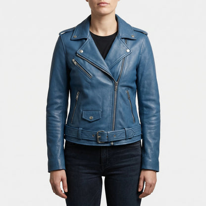 Women's Faux Leather Moto Jacket Biker Asymmetric Zip Belted Notch Lapel Zip Cuffs Cropped