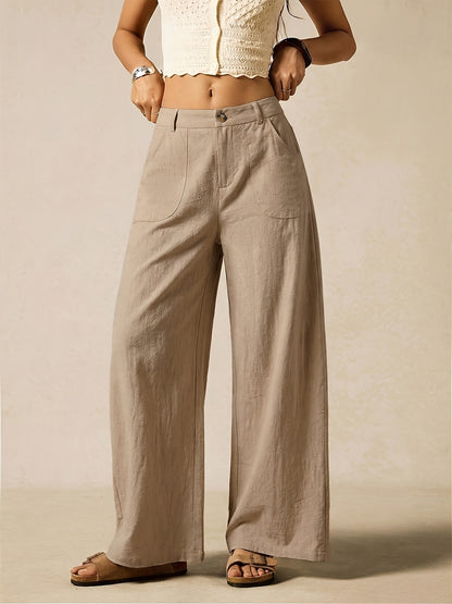 Effortless Linen Wide Leg Trousers for Women with High Waist Button Front Relaxed Casual Style