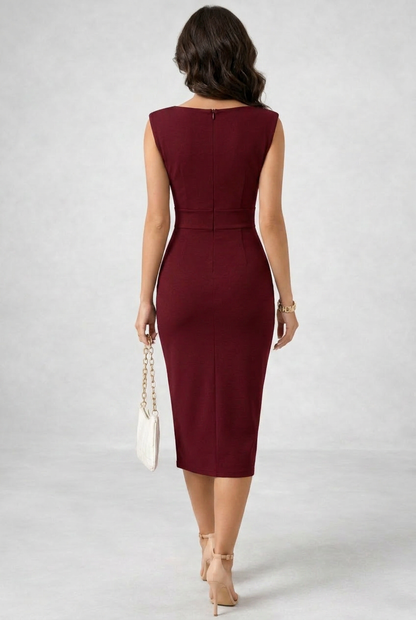 Elegant Burgundy Cocktail Dress for Women with Cowl Neck Sleeveless Bodycon Midi Style