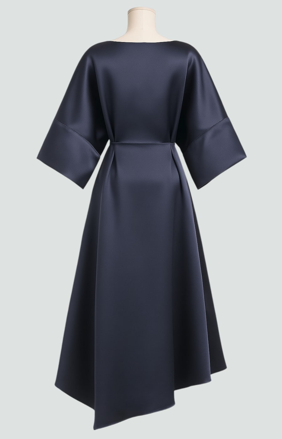 Elegant Satin Midi Dress for Women with Batwing Sleeve Brooch Waist Draped Formal Wedding Guest Style