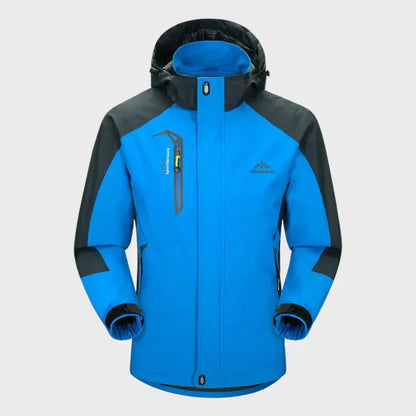 Stylish Shell Jacket for Men with Hooded Collar Long Sleeve Zip Up Colorblock Outdoor Style