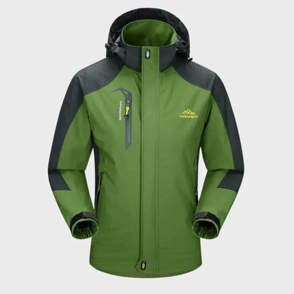 Stylish Shell Jacket for Men with Hooded Collar Long Sleeve Zip Up Colorblock Outdoor Style