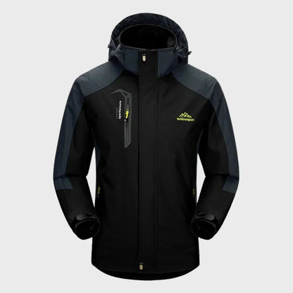 Stylish Shell Jacket for Men with Hooded Collar Long Sleeve Zip Up Colorblock Outdoor Style
