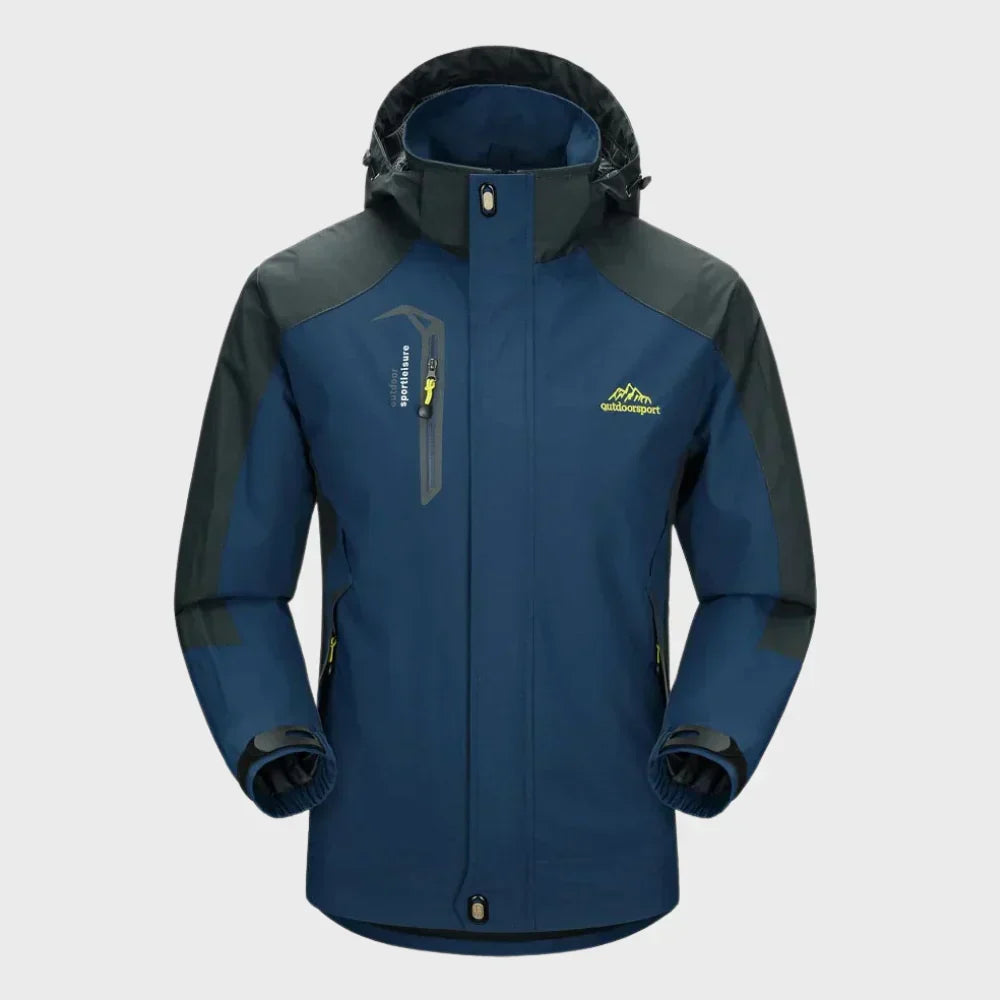 Stylish Shell Jacket for Men with Hooded Collar Long Sleeve Zip Up Colorblock Outdoor Style