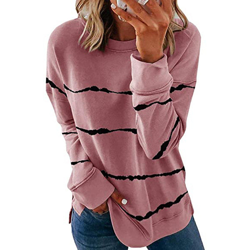 Comfortable Striped Sweatshirt for Women with Crew Neck Long Sleeve Relaxed Oversized Knit Style