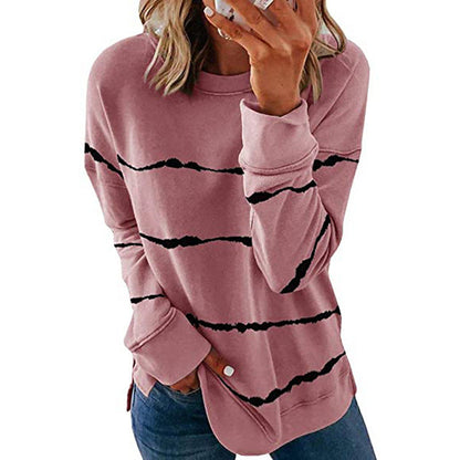 Comfortable Striped Sweatshirt for Women with Crew Neck Long Sleeve Relaxed Oversized Knit Style