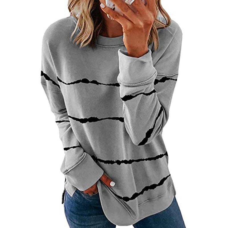 Comfortable Striped Sweatshirt for Women with Crew Neck Long Sleeve Relaxed Oversized Knit Style