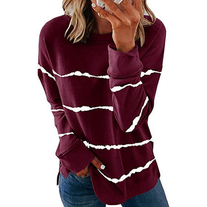 Comfortable Striped Sweatshirt for Women with Crew Neck Long Sleeve Relaxed Oversized Knit Style