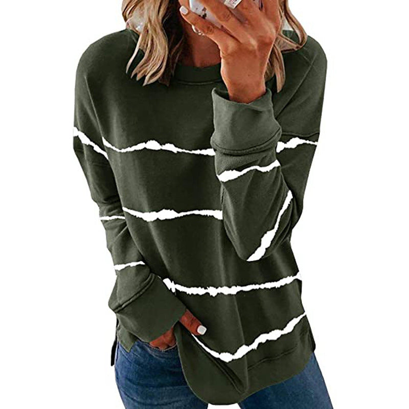 Comfortable Striped Sweatshirt for Women with Crew Neck Long Sleeve Relaxed Oversized Knit Style
