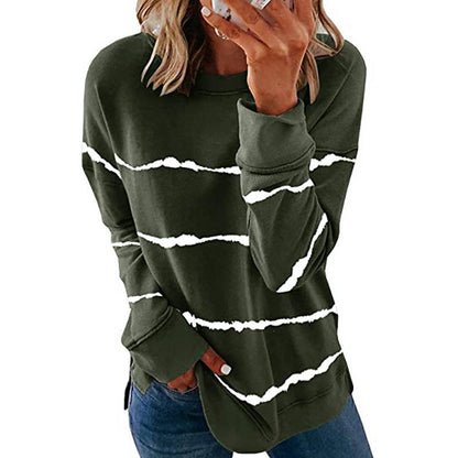 Comfortable Striped Sweatshirt for Women with Crew Neck Long Sleeve Relaxed Oversized Knit Style