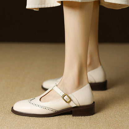 Elegant Mary Jane Shoes for Women with Buckle Strap Block Heel Round Toe Style