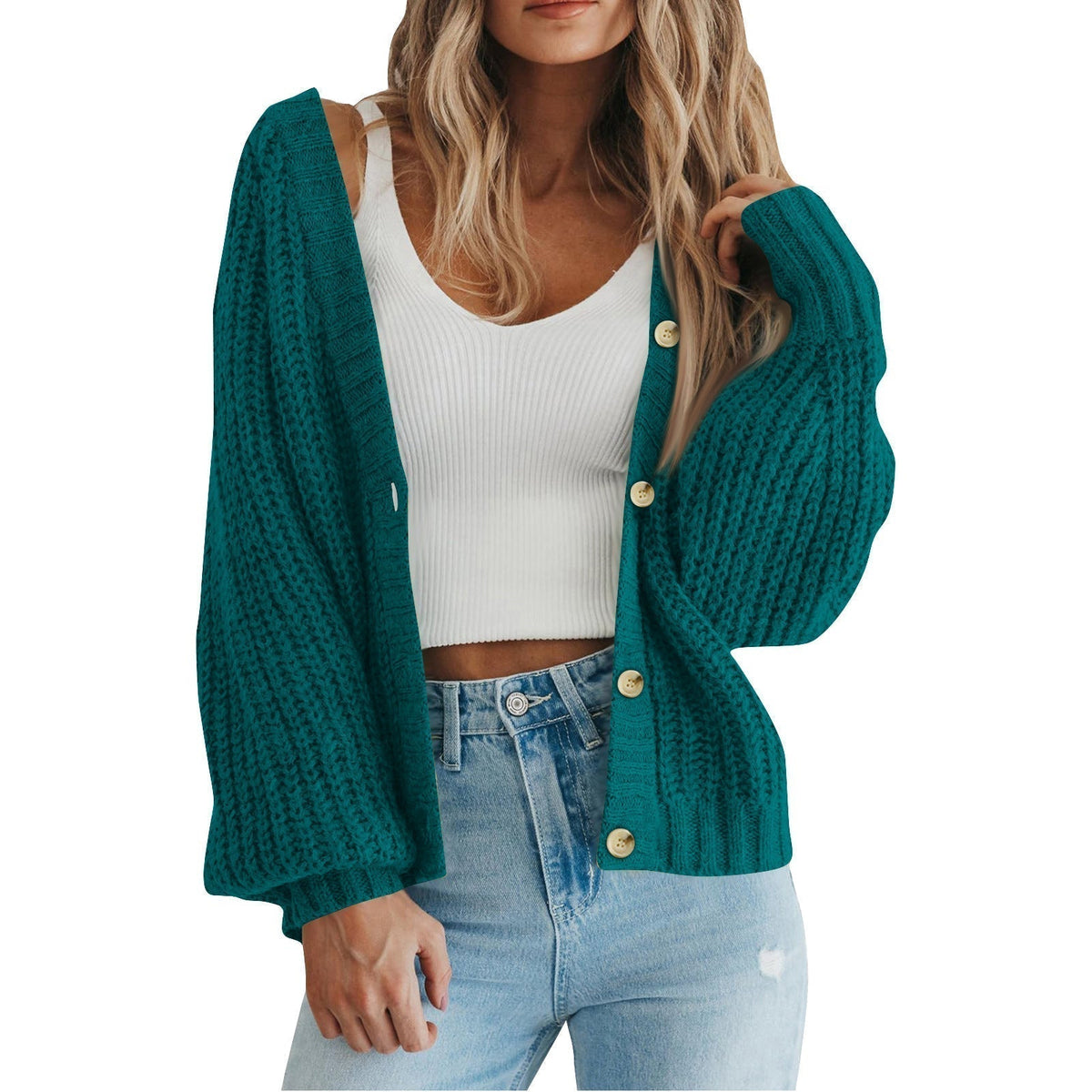 Cozy Chunky Knit Cardigan for Women with V Neck Long Sleeve Button Front Relaxed Style