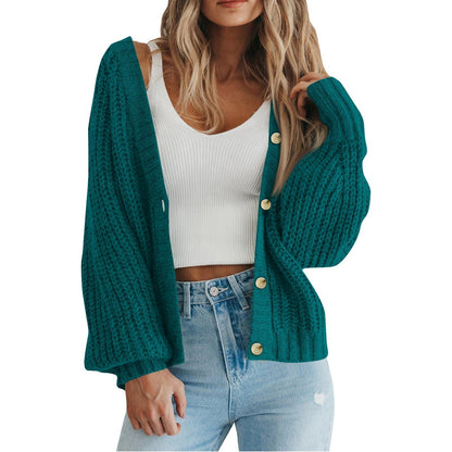 Cozy Chunky Knit Cardigan for Women with V Neck Long Sleeve Button Front Relaxed Style