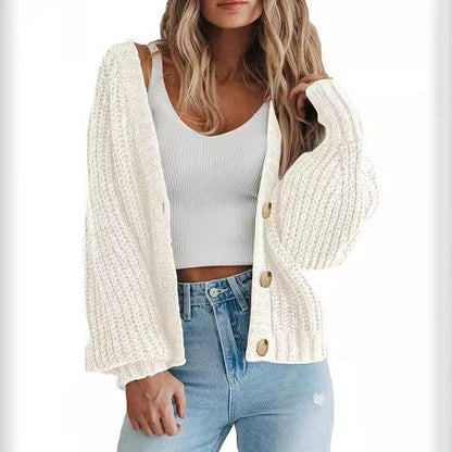 Cozy Chunky Knit Cardigan for Women with V Neck Long Sleeve Button Front Relaxed Style