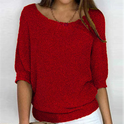 Comfortable Ribbed Knit Sweater for Women with Scoop Neck Batwing Sleeve Relaxed Oversized Style