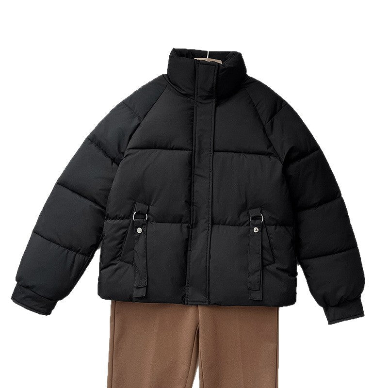Cozy Puffer Jacket for Women with High Stand Collar Long Sleeve Zip Up Padded Short Style