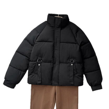 Cozy Puffer Jacket for Women with High Stand Collar Long Sleeve Zip Up Padded Short Style