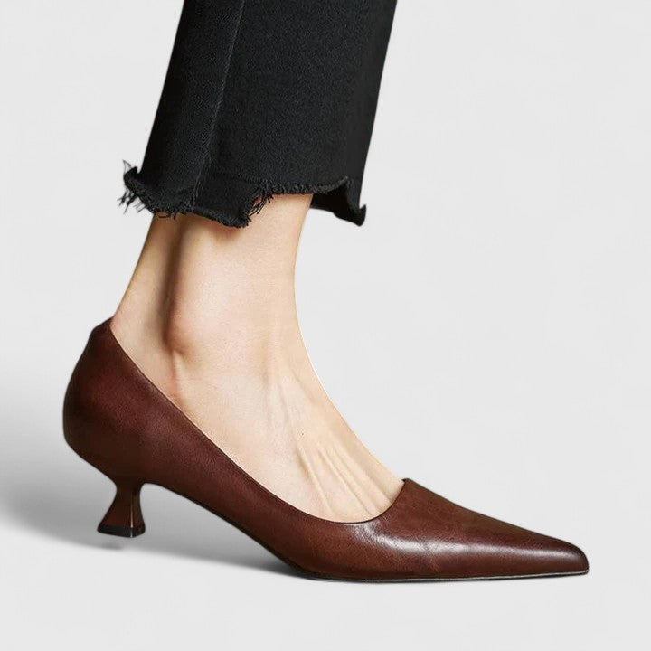 Elegant Kitten Heels for Women with Pointed Toe Slip On Leather Pump Style