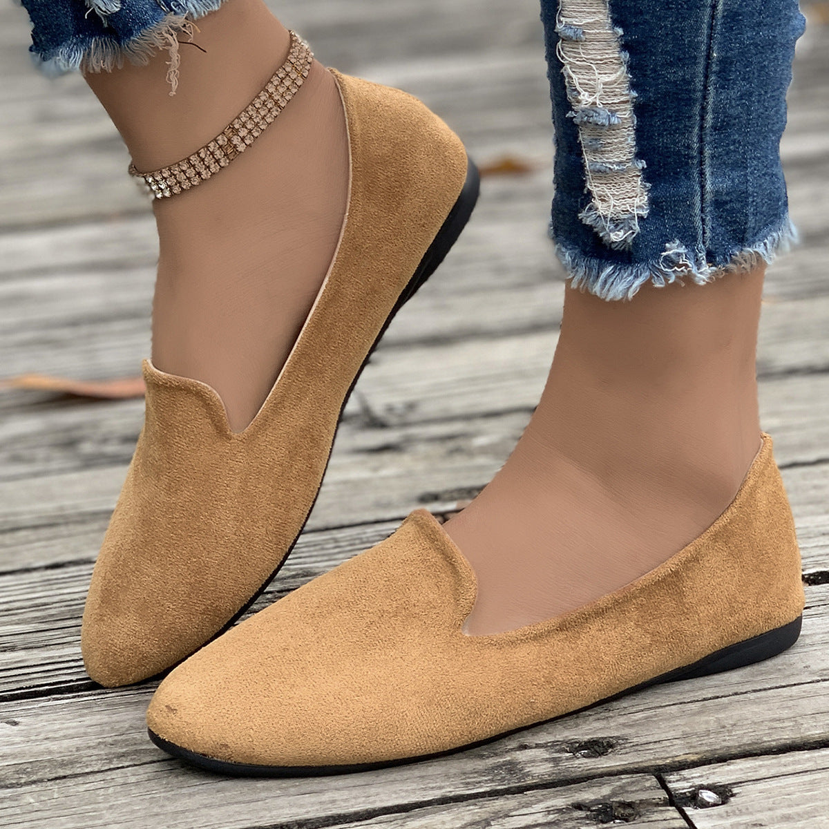 Comfortable Ballet Flats for Women with Pointed Toe Suede Slip On Casual Style
