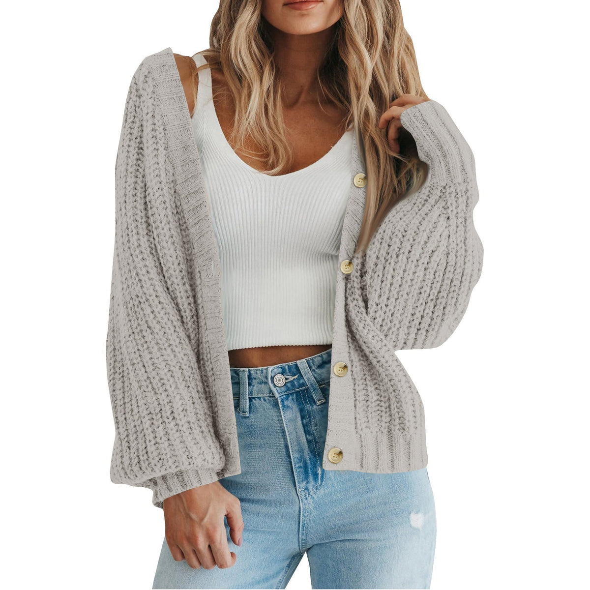 Cozy Chunky Knit Cardigan for Women with V Neck Long Sleeve Button Front Relaxed Style