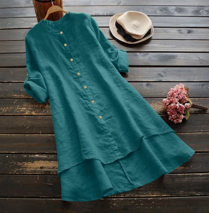 Effortless Linen Shirt Dress for Women with Button Down Layered Hem Design