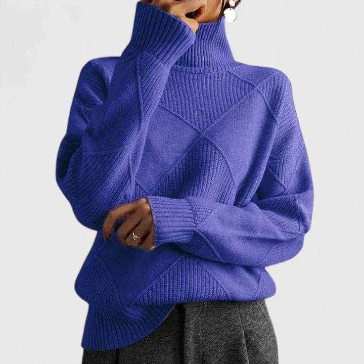 Comfortable Diamond Quilted Sweatshirt for Women with Turtleneck Long Sleeve Relaxed Oversized Knit Style