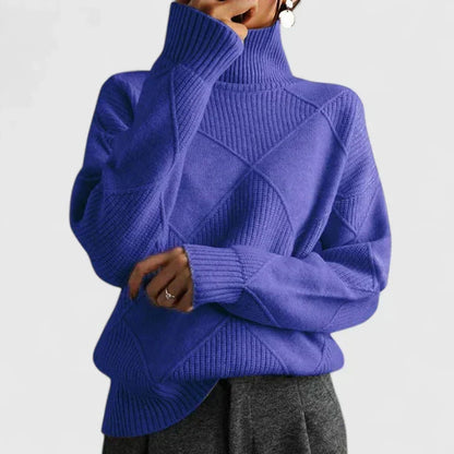 Comfortable Diamond Quilted Sweatshirt for Women with Turtleneck Long Sleeve Relaxed Oversized Knit Style