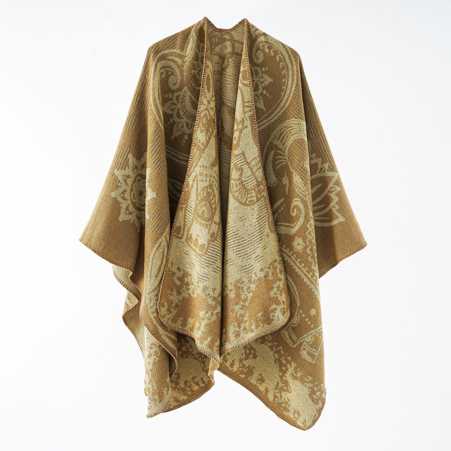 Effortless Paisley Poncho for Women with Open Front Kimono Sleeve Asymmetrical Hem Bohemian Style