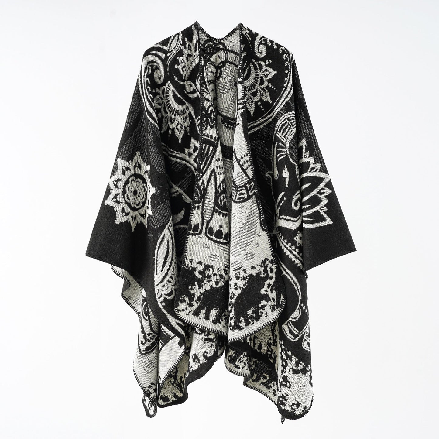Effortless Paisley Poncho for Women with Open Front Kimono Sleeve Asymmetrical Hem Bohemian Style