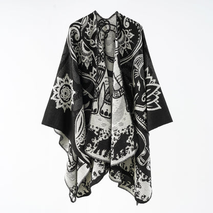 Effortless Paisley Poncho for Women with Open Front Kimono Sleeve Asymmetrical Hem Bohemian Style