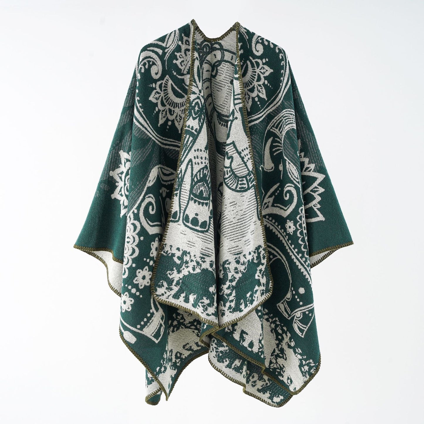 Effortless Paisley Poncho for Women with Open Front Kimono Sleeve Asymmetrical Hem Bohemian Style