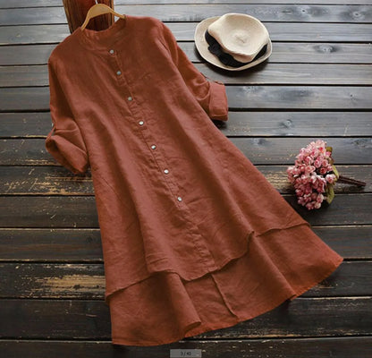 Effortless Linen Shirt Dress for Women with Button Down Layered Hem Design
