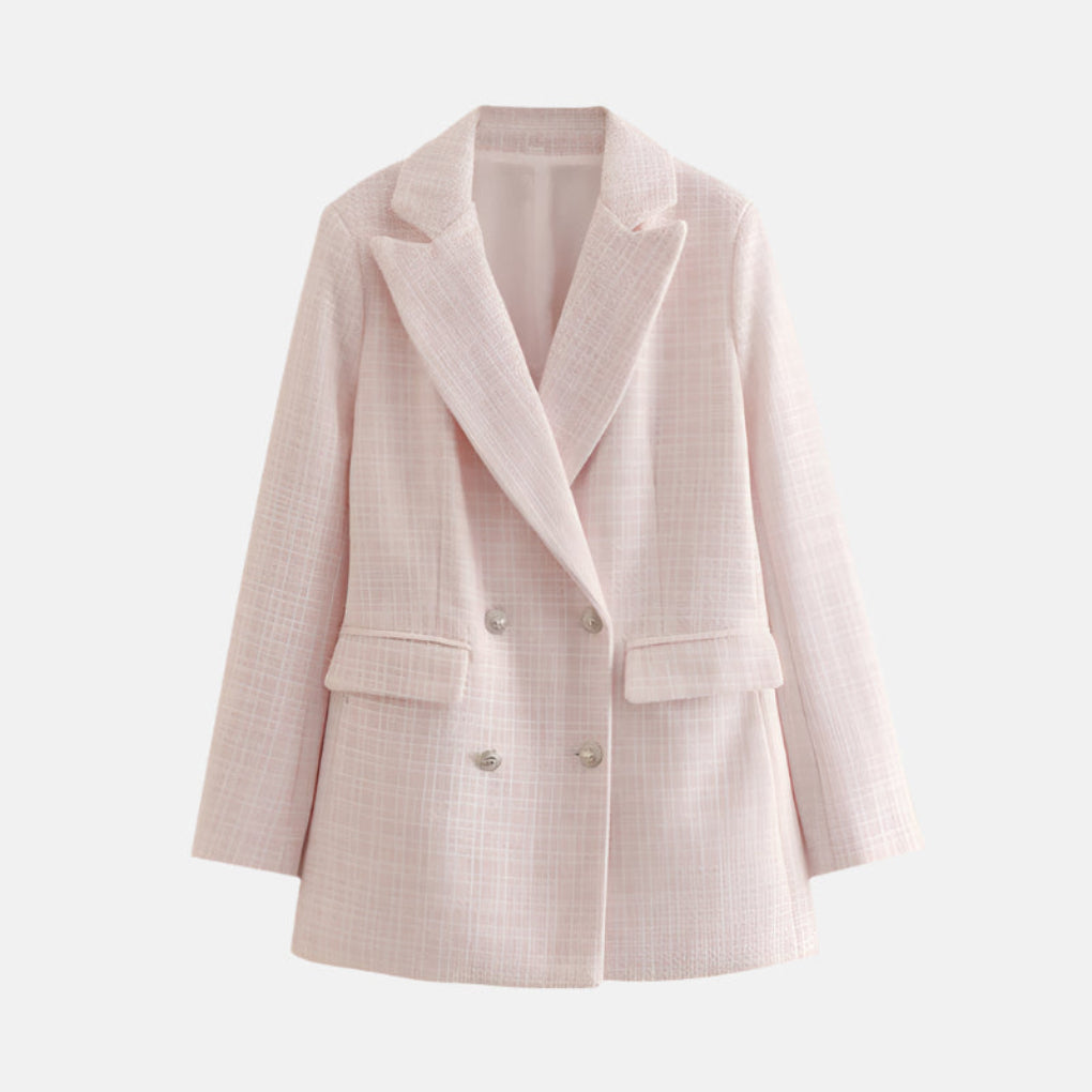 Elegant Tweed Blazer for Women with Peak Lapel Long Sleeve Double Breasted Fitted Style