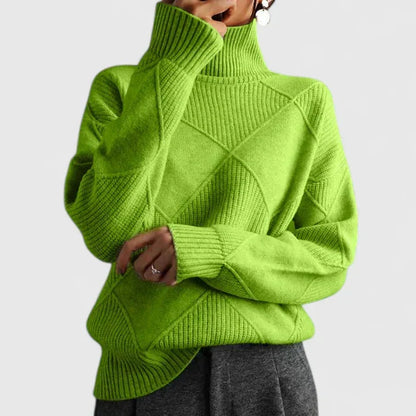 Comfortable Diamond Quilted Sweatshirt for Women with Turtleneck Long Sleeve Relaxed Oversized Knit Style