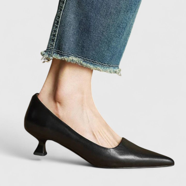 Elegant Kitten Heels for Women with Pointed Toe Slip On Leather Pump Style