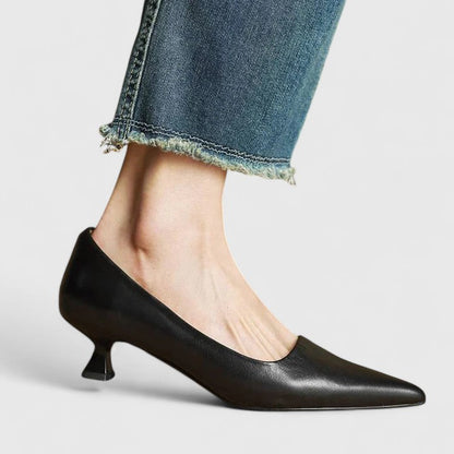 Elegant Kitten Heels for Women with Pointed Toe Slip On Leather Pump Style