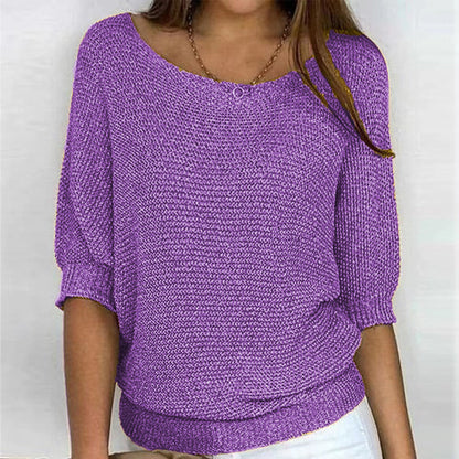 Comfortable Ribbed Knit Sweater for Women with Scoop Neck Batwing Sleeve Relaxed Oversized Style
