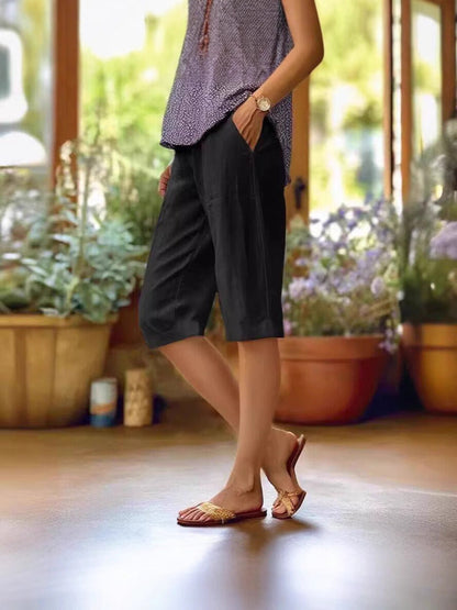 Effortless Linen Bermuda Shorts for Women with High Waist Wide Leg Relaxed Casual Style