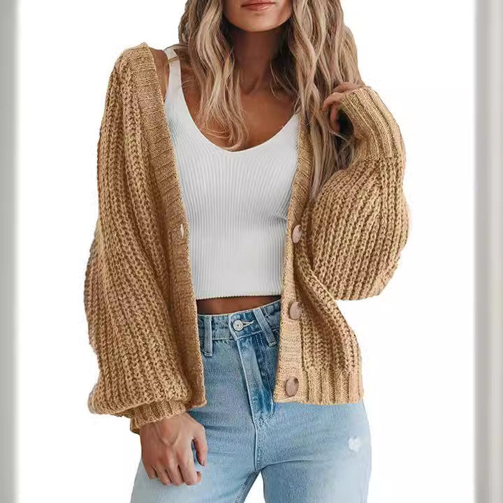 Cozy Chunky Knit Cardigan for Women with V Neck Long Sleeve Button Front Relaxed Style