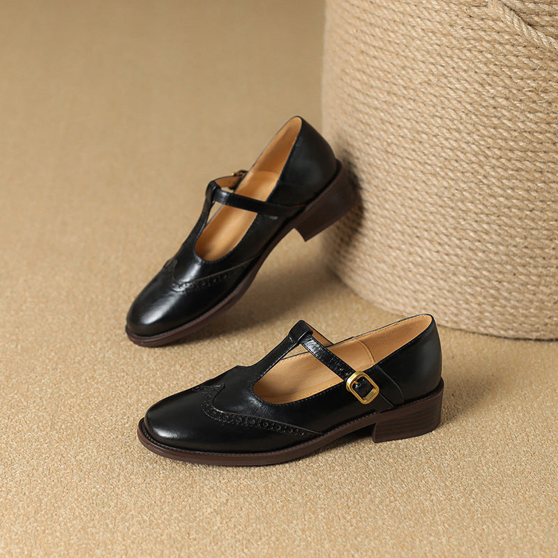 Elegant Mary Jane Shoes for Women with Buckle Strap Block Heel Round Toe Style
