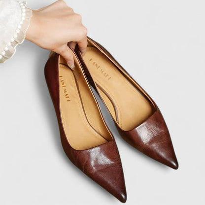 Elegant Kitten Heels for Women with Pointed Toe Slip On Leather Pump Style