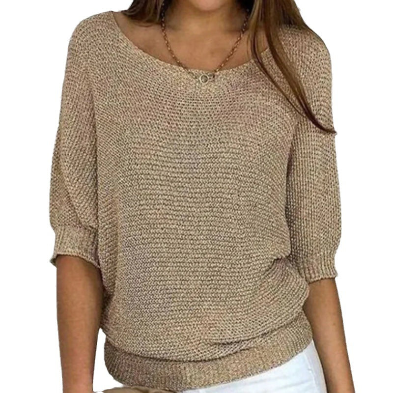 Comfortable Ribbed Knit Sweater for Women with Scoop Neck Batwing Sleeve Relaxed Oversized Style
