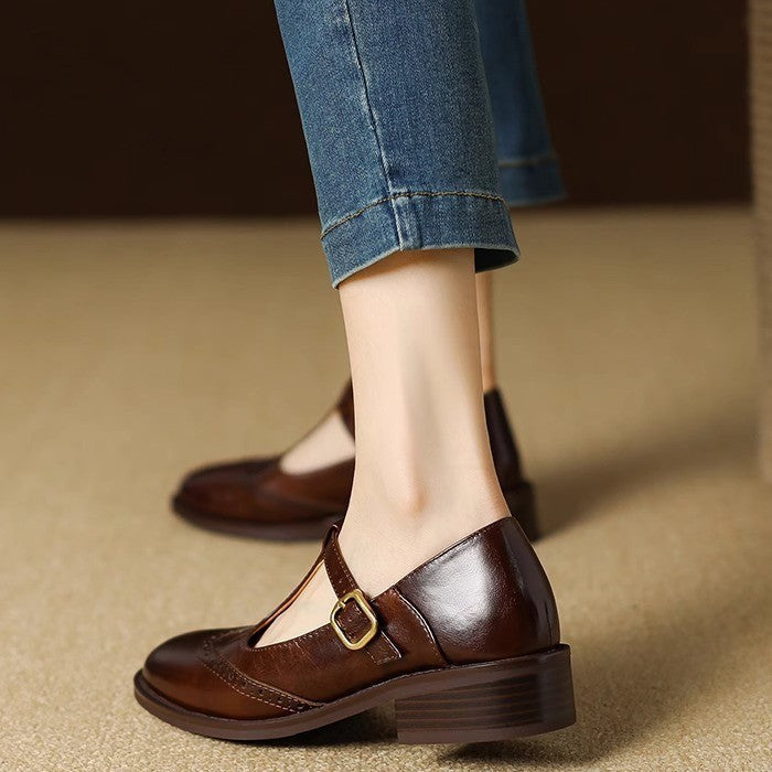 Elegant Mary Jane Shoes for Women with Buckle Strap Block Heel Round Toe Style