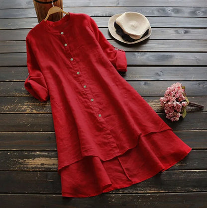 Effortless Linen Shirt Dress for Women with Button Down Layered Hem Design