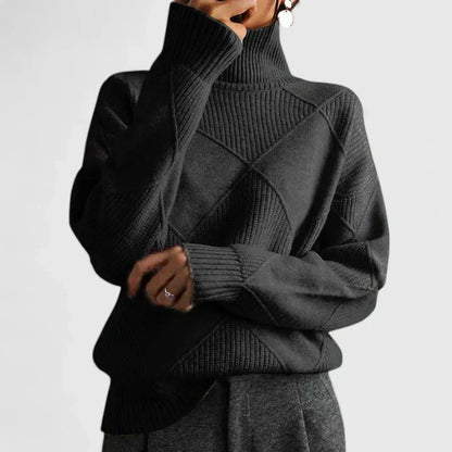 Comfortable Diamond Quilted Sweatshirt for Women with Turtleneck Long Sleeve Relaxed Oversized Knit Style