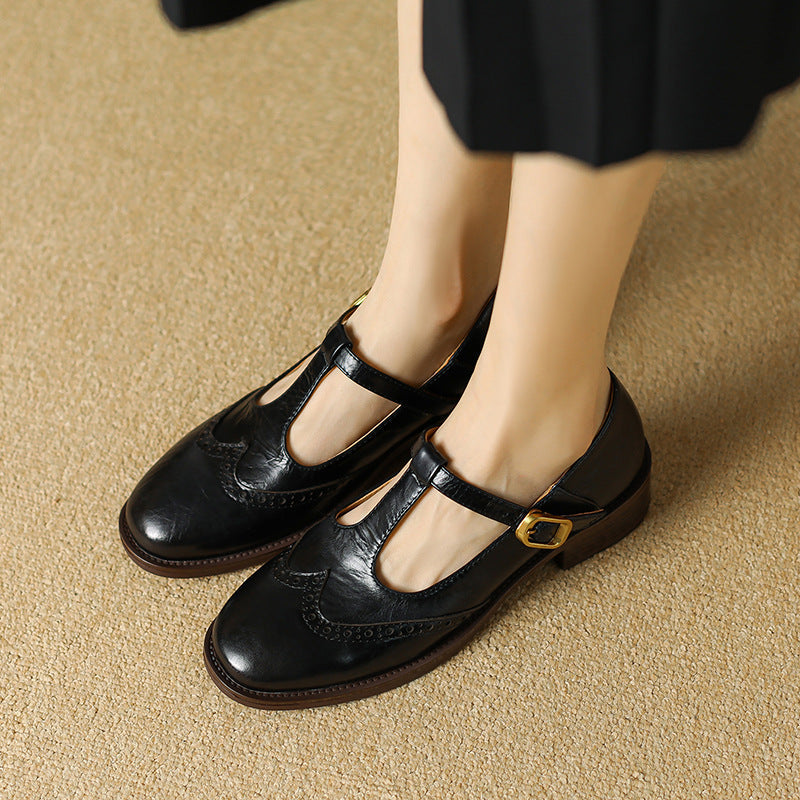 Elegant Mary Jane Shoes for Women with Buckle Strap Block Heel Round Toe Style