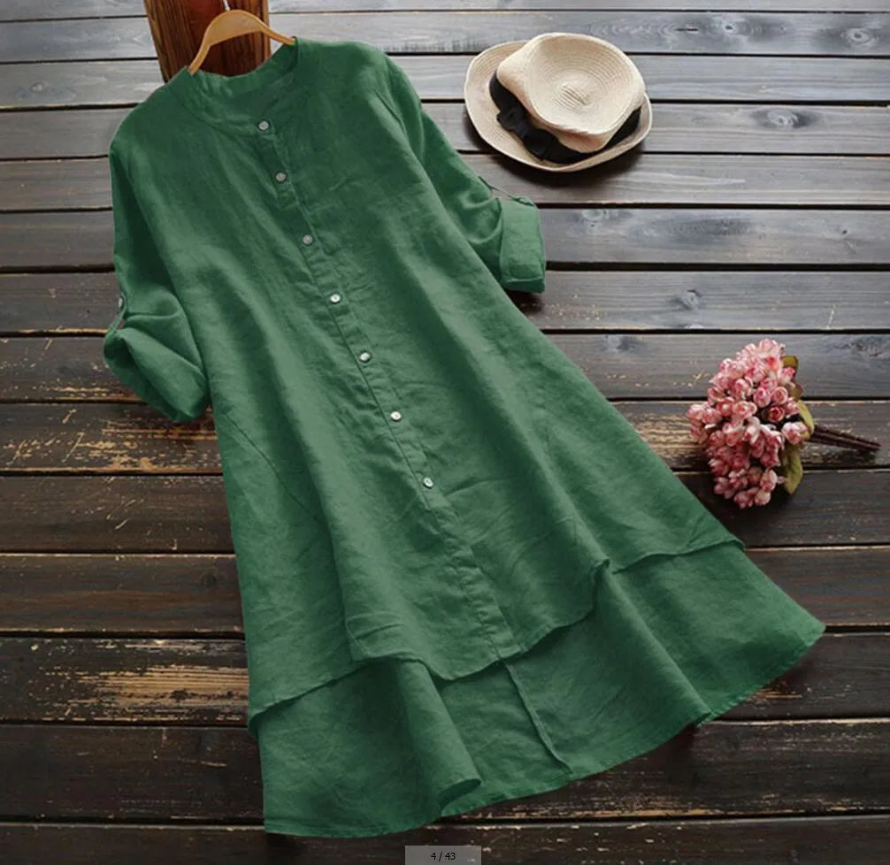 Effortless Linen Shirt Dress for Women with Button Down Layered Hem Design